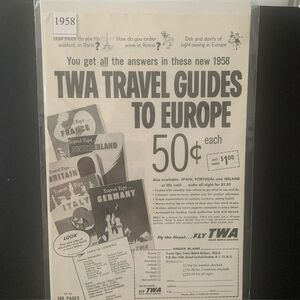 Vintage 1958 TWA Travel Guides to Europe Fly TWA Ad Advertisement
